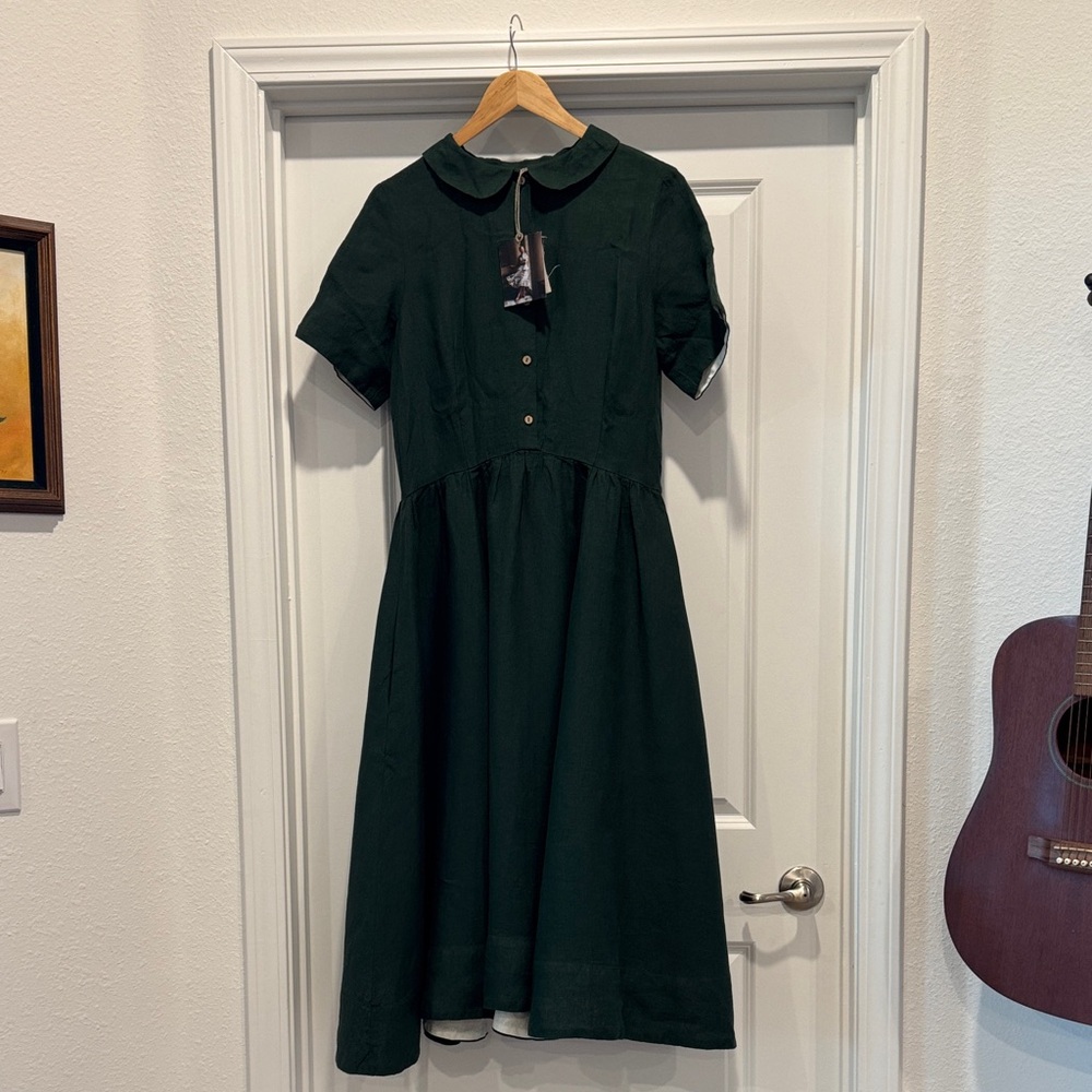 NWT Son de Flor Evergreen classic dress with Peter pan collar